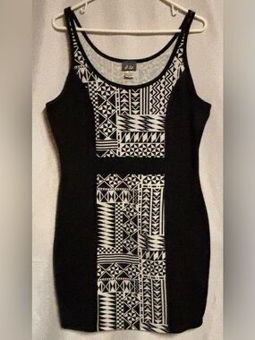 Vintage Dots Y2K Tribal Geometric Bodycon Tank Dress Plus Size 1X Black White